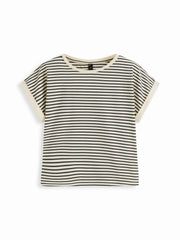 Cotton-blend Stripe Contrasting Binding Tee & Elastic Waist Shorts Set Curve & Plus
