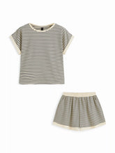 Cotton-blend Stripe Contrasting Binding Tee & Elastic Waist Shorts Set Curve & Plus