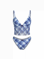 High Stretch Checks Sweetheart Tankini Cheeky Bikini Set