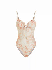 Paisley Underwire One Piece Swimsuit with Sarong Skirt Set