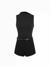 High Neck Sleeveless Belted Romper