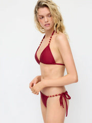 V-neck Beaded Halter Cheeky Bikini Set
