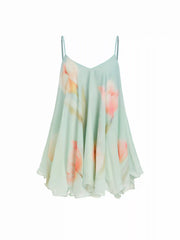 Tie-Back Bow Chiffon Floral Babydoll Mini Dress