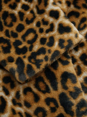 Oversized Faux Fur Collar Leopard Pocket Longline Coat Curve & Plus