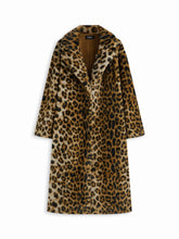 Oversized Faux Fur Collar Leopard Pocket Longline Coat Curve & Plus