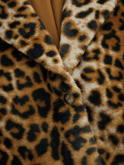 Oversized Faux Fur Collar Leopard Pocket Longline Coat Curve & Plus
