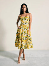 Cotton Lemon Lace Up Pleated Cami Midi Dress