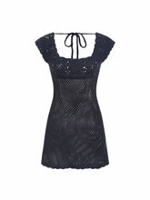 Crochet Square Neck Knitted Sheer Beach Dress