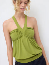 High Stretch Halter Neckline Draped Ruched Longline Top