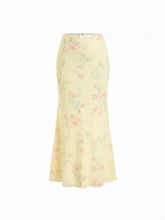 Mesh Mid Rise Floral Bowknot Lettuce Trim Mermaid Maxi Skirt