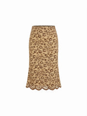 Flocking Lace Low Rise Floral Mermaid Midi Skirt