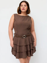 Round Neckline Layered Hem Mini Dress With Studded Belt Curve & Plus