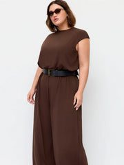 Round Neckline Oversized Jumpsuit with Belt Curve & Plus