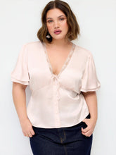 Lace Trim V-Neck Drawstring Short Sleeve Blouse Curve & Plus
