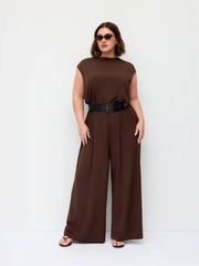 Round Neckline Oversized Jumpsuit with Belt Curve & Plus