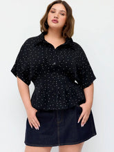 Polka Dot Ruched Cinched Waist Batwing Sleeve Blouse Curve & Plus