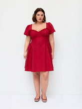 Linen-blend Sweetheart Neckline Puff Sleeve Ruched Babydoll Mini Dress Curve & Plus