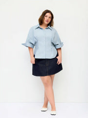 Cotton-blend Ruched Batwing Sleeve Blouse Curve & Plus