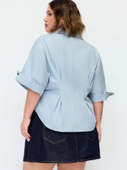 Cotton-blend Ruched Batwing Sleeve Blouse Curve & Plus