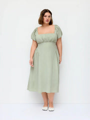 Square Neck Puff Sleeve Ruched Milkmaid Maxi Dress Curve & Plus