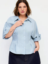 Cotton-blend Ruched Batwing Sleeve Blouse Curve & Plus