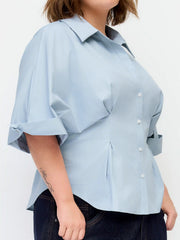 Cotton-blend Ruched Batwing Sleeve Blouse Curve & Plus