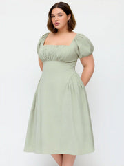 Square Neck Puff Sleeve Ruched Milkmaid Maxi Dress Curve & Plus