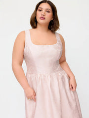 Jacquard Sculptural Square Neck Lace Up Ruffled Flared Maxi Dress Curve & Plus