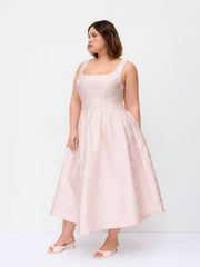 Jacquard Sculptural Square Neck Lace Up Ruffled Flared Maxi Dress Curve & Plus