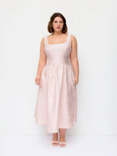 Jacquard Sculptural Square Neck Lace Up Ruffled Flared Maxi Dress Curve & Plus