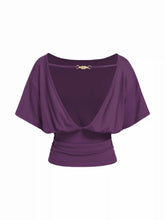 Boat Neck Batwing Sleeve Backless Drawstring Metal Detail Oversized Crop Tee