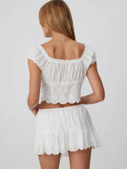 Cotton-blend Broderie Anglaise Off-shoulder Top & Mid Rise Mini Skirt Set