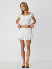 Cotton-blend Broderie Anglaise Off-shoulder Top & Mid Rise Mini Skirt Set