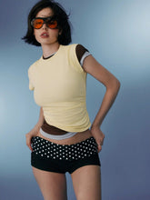 Cotton-blend Low Rise Polka Dot Color-Blocking Micro Shorts