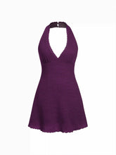 Textured Halter Neck Lace Trim A-line Mini Dress