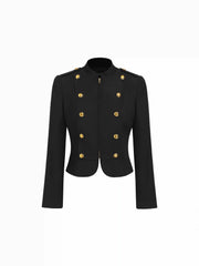 Napoleon Stand Collar Metal Detail Zip Through Military Style Jacket