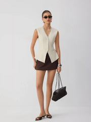 V-neck Lace Trim Waistcoat Top