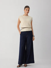 Knit Boat Neck Vest With Belt