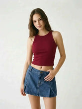Washed Denim Split Low Rise A-line Mini Skort