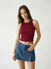 Washed Denim Split Low Rise A-line Mini Skort