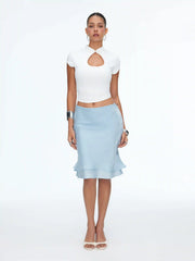 Satin Low Rise Mermaid Midi Skirt