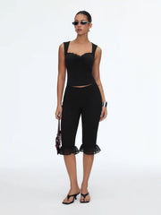 Low Rise Ruffle Hem Capri Pants