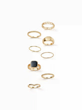 8PCS GEMSTONE & RHINESTONE RING SET