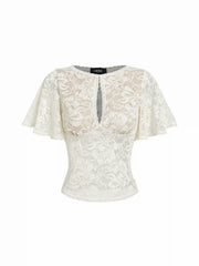 Lace Floral Bell Sleeve Cut Out Top