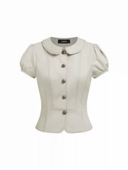 Cotton-blend Peter Pan Collar Puff Sleeve Blouse