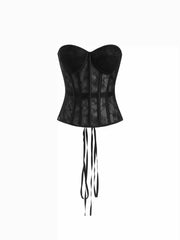 Mesh Bandeau Lace Up Corset Shapewear