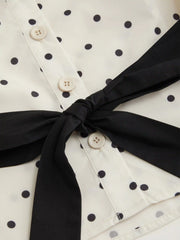 Cotton Polka Dot Puff Sleeve Bowknot Blouse with Belt Curve & Plus