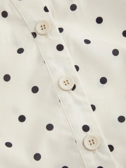 Cotton Polka Dot Puff Sleeve Bowknot Blouse with Belt Curve & Plus