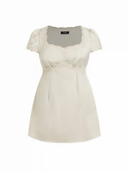 Square Neck Lace Panel Slip Knotted Mini Dress Curve & Plus