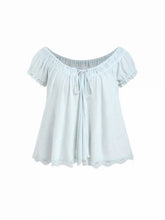 Textured Scoop Neck Drawstring Lace Trim Oversized Top Curve & Plus